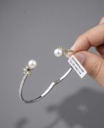 Multi-Tourmaline & Pearl Floral Bangle Bracelet in 925 Sterling Silver - Image 2