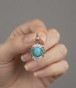 Natural Turquoise with Emerald & Zircon Pendant in 925 Sterling Silver Rhodium Plated - Image 3