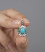 Natural Turquoise with Emerald & Zircon Pendant in 925 Sterling Silver Rhodium Plated - Image 4
