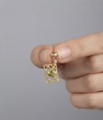 Genuine Peridot & White Zircon Rectangular Lattice Pendant – Gold-Plated 925 Silver