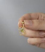 Genuine Peridot & White Zircon Rectangular Lattice Pendant – Gold-Plated 925 Silver - Image 2