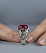 Natural Mozambique Ruby Cabochon Ring in 925 Sterling Silver Rhodium Plated - Image 2