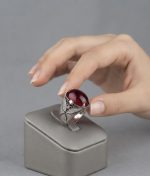 Natural Mozambique Ruby Cabochon Ring in 925 Sterling Silver Rhodium Plated