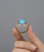 Natural Arizona Turquoise Ring in 925 Sterling Silver with Zircon Pave - Image 4