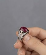 Natural Mozambique Ruby Cabochon Ring in 925 Sterling Silver Rhodium Plated - Image 4