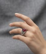Natural Mozambique Ruby Cabochon Ring in 925 Sterling Silver Rhodium Plated - Image 3