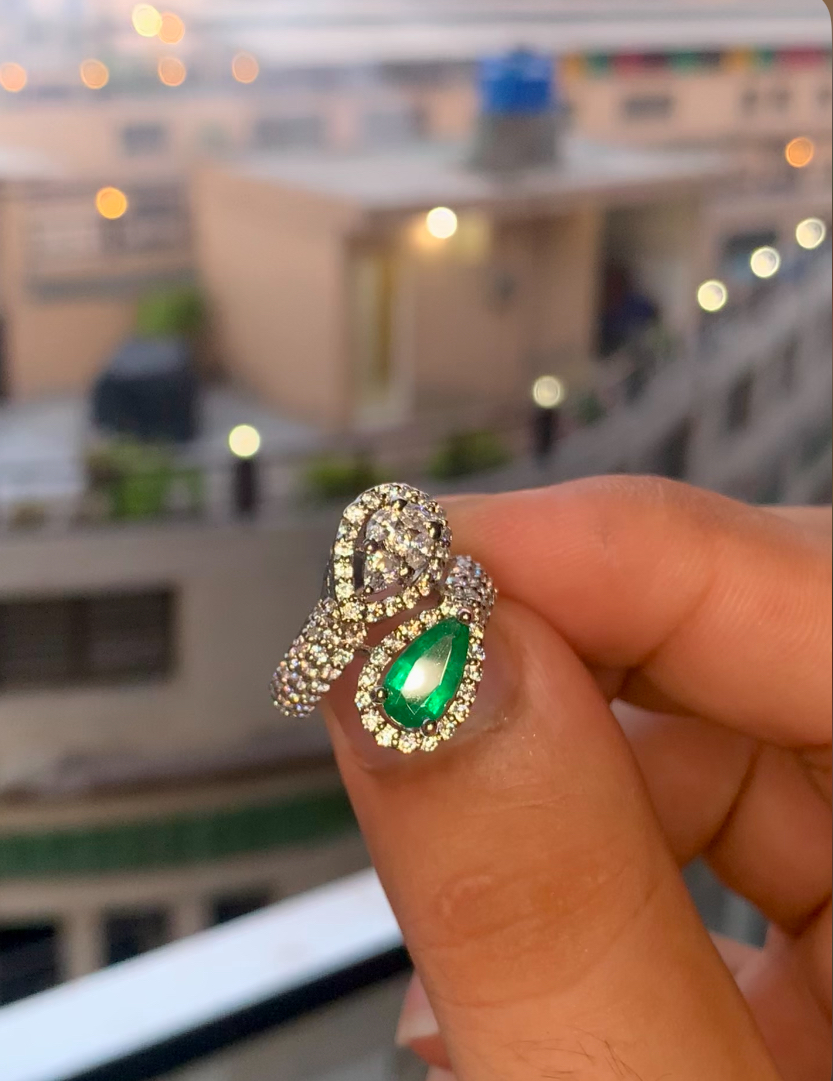 IMG_3837 Natural Emerald Ring, Rhodium Plated Sterling Silver 925, Swat Origin, No Heated Treated - Image 1