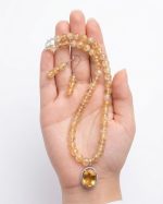 Natural Top Class Citrine Stone 8mm Beads String & Earrings With 925 Silver Locket