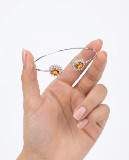 Top Class Citrine Stone 925 Silver Bracelet Rodium Plated Silver