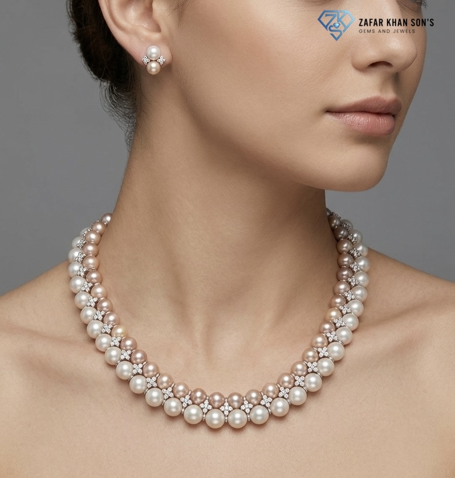 Bazaart_BA206FB4-8601-4604-B927-F6580E050CFE Natural Pearl Silver 925 Jewellery Set from America stone Rhodium plated - Image 1
