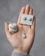Natural White Opal Sterling Silver Jewelry Set: Necklace and Earrings