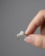 Natural White Opal Sterling Silver Ring, Full Fire Color, Rhodium Plated - Image 3