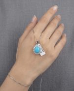 Natural Arizona Turquoise & Zircon Halo Pendant in 925 Sterling Silver - Image 2