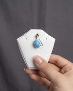 Natural Arizona Turquoise & Zircon Halo Pendant in 925 Sterling Silver - Image 3