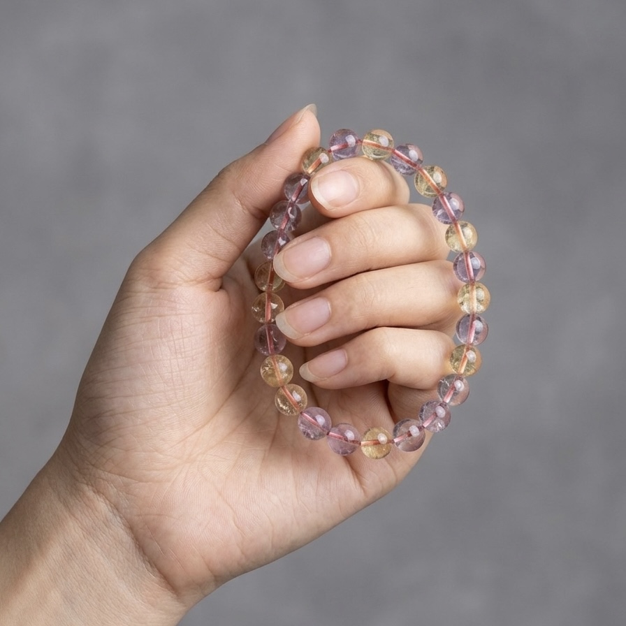 IMG_2171 Natural African Ametrine 8mm Stretch Bead Bracelet (Unheated) - Image 1
