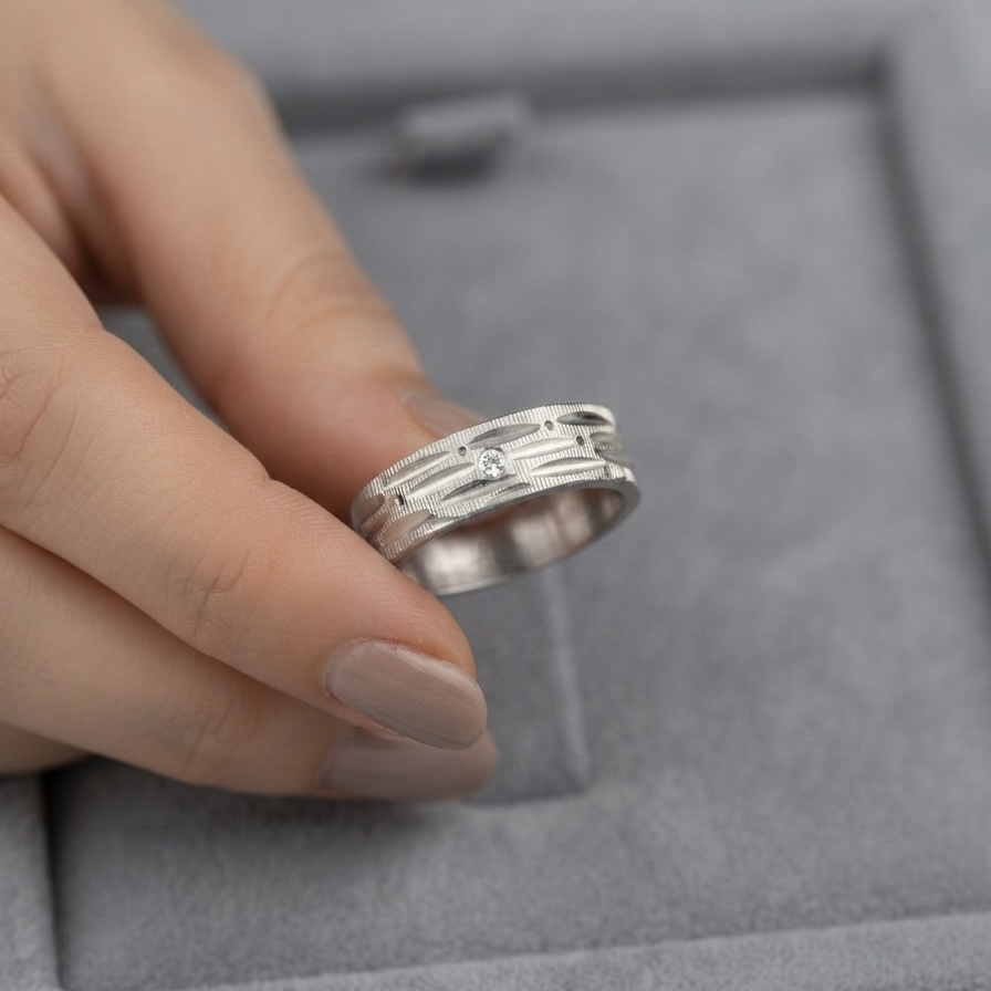 IMG_2744 Minimalist 0.20ct Natural Diamond 925 Silver Band - Image 1