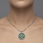 Natural Swat Emerald & Zircon Round Halo Pendant Necklace in 925 Sterling Silver (Rhodium Plated)