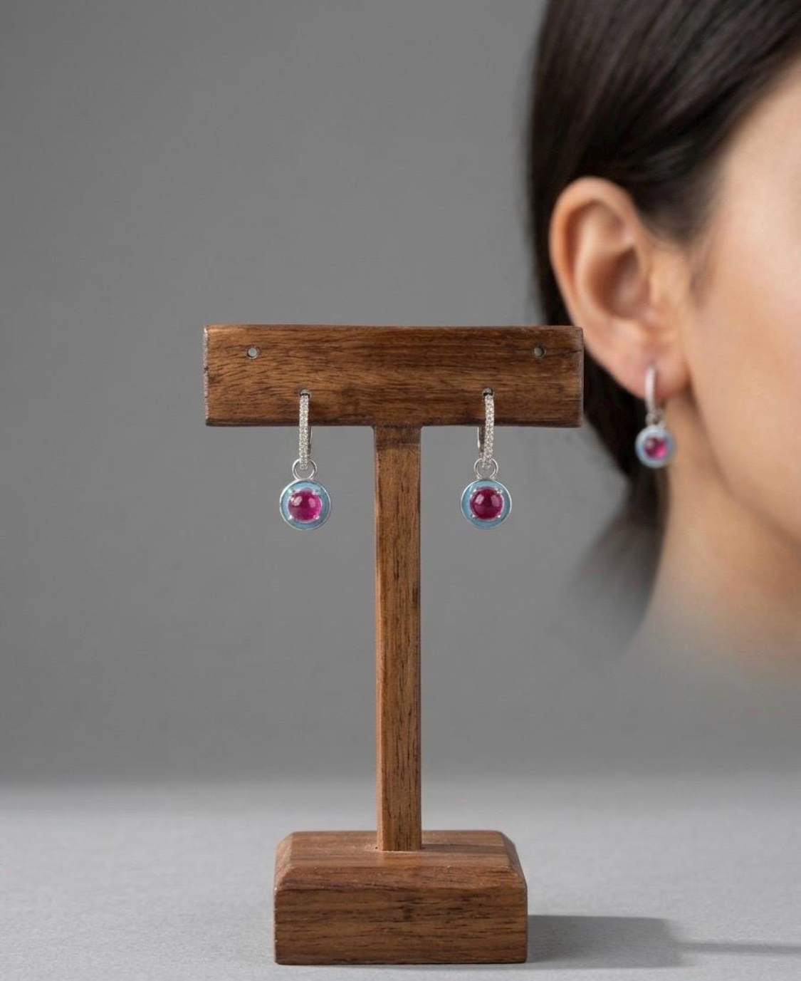 IMG_3973 Mozambique Treated Ruby & Zircon Hoop Earrings in 925 Sterling Silver (Rhodium Plated) - Image 1