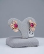 Exquisite Natural Treated Cabochon Ruby & Zircon Rose Gold Rhodium 925 Silver Earrings