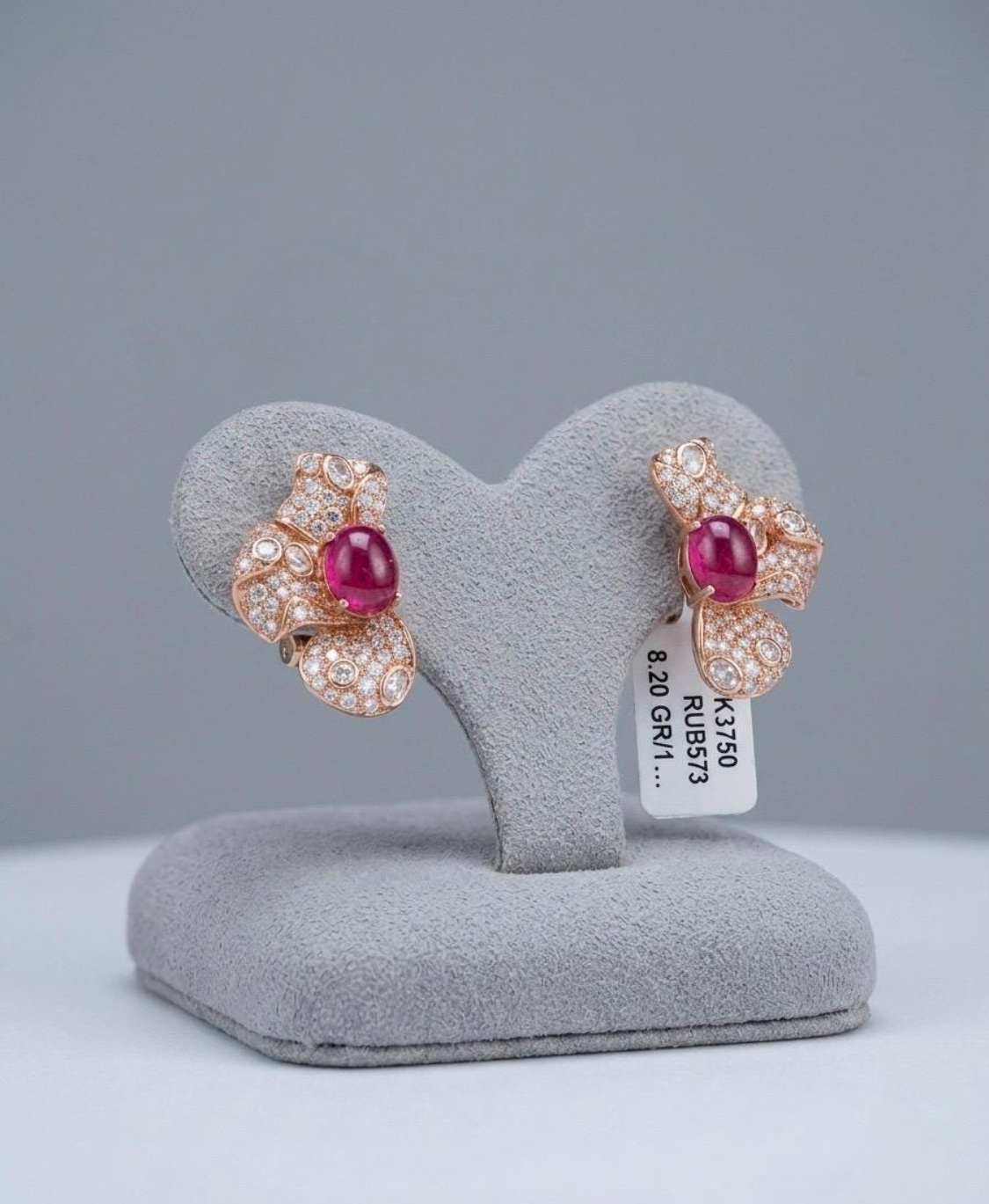IMG_3974 Exquisite Natural Treated Cabochon Ruby & Zircon Rose Gold Rhodium 925 Silver Earrings - Image 1
