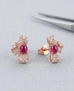 Exquisite Natural Treated Cabochon Ruby & Zircon Rose Gold Rhodium 925 Silver Earrings - Image 3