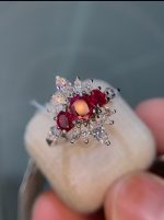 "Exquisite Natural Mozambique Ruby and 925 Sterling Silver Ring with Zircon Accents"