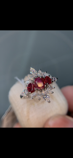 "Exquisite Natural Mozambique Ruby and 925 Sterling Silver Ring with Zircon Accents" - Image 2