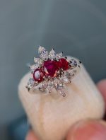 "Exquisite Natural Mozambique Ruby and 925 Sterling Silver Ring with Zircon Accents" - Image 3