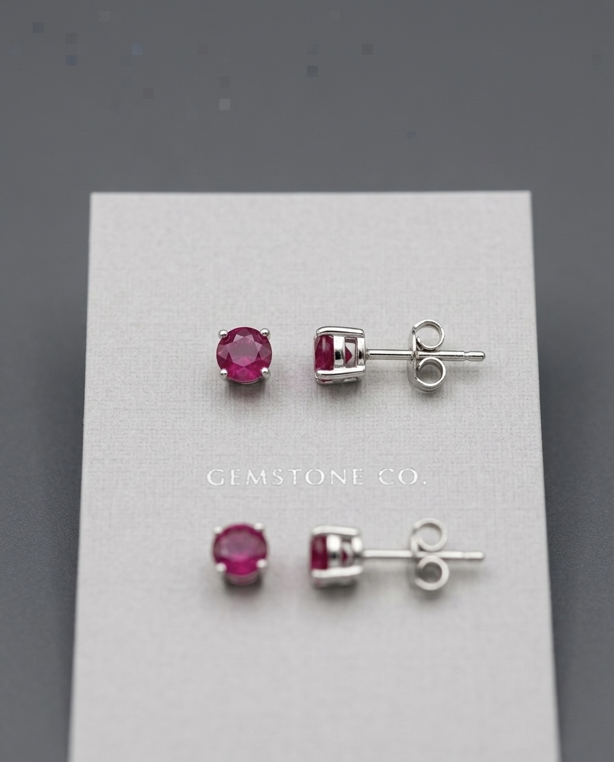 IMG_1381 Exquisite Round Natural Treated Ruby Studs in Premium Rhodium-Plated 925 Silver - Image 1