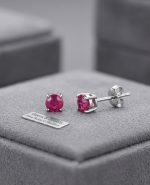 Exquisite Round Natural Treated Ruby Studs in Premium Rhodium-Plated 925 Silver - Image 2