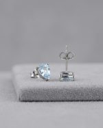 Natural Aquamarine Stud Earrings Pear Shape 925 Sterling Silver Rhodium Plated