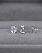 Natural Aquamarine Stud Earrings Pear Shape 925 Sterling Silver Rhodium Plated - Image 2